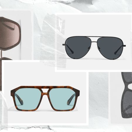 collage of quay sunglasses on light background