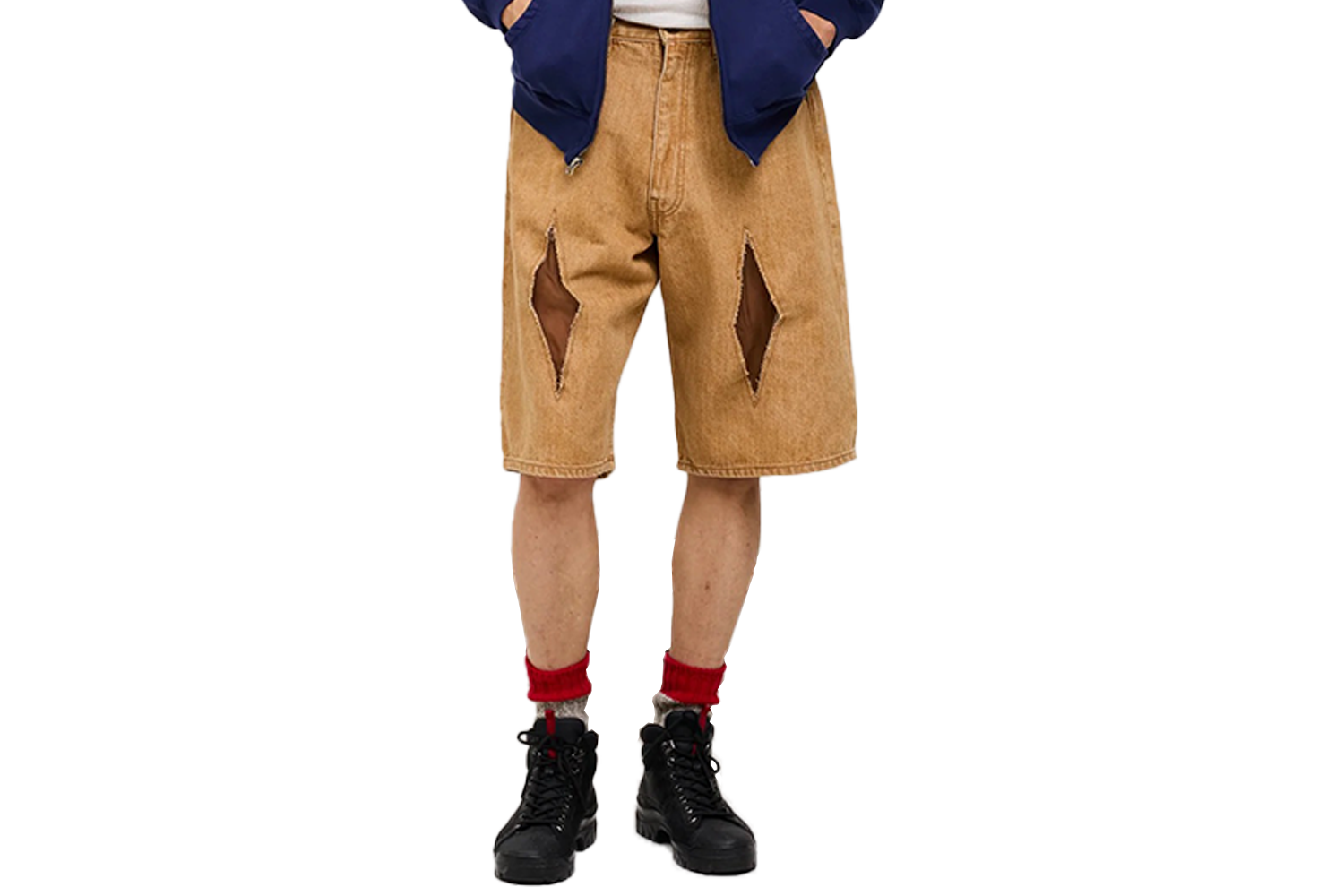 Small Talk Studio Diamond Cutout Baggy Jean Shorts