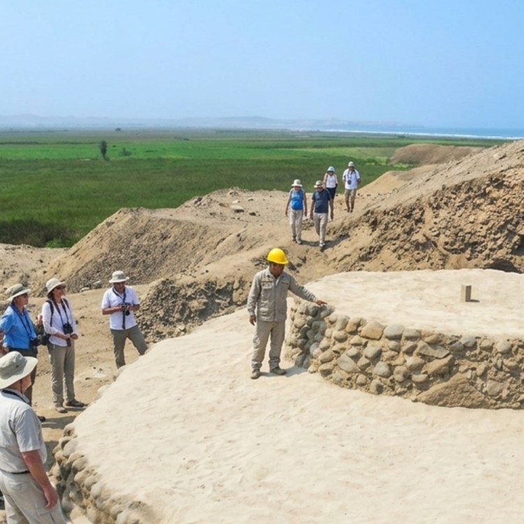 People gathered around an ancient observatory