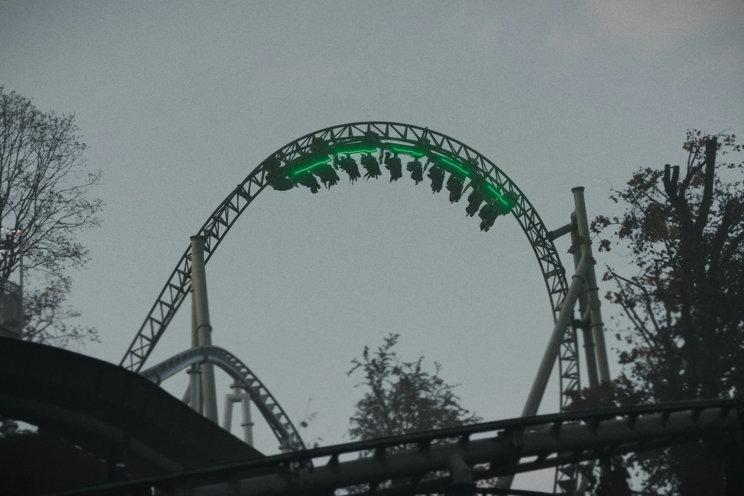 A rollercoaster going upside down.