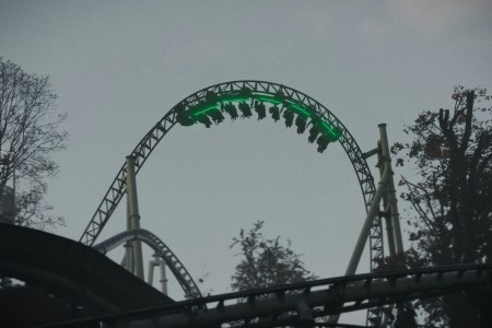 A rollercoaster going upside down.