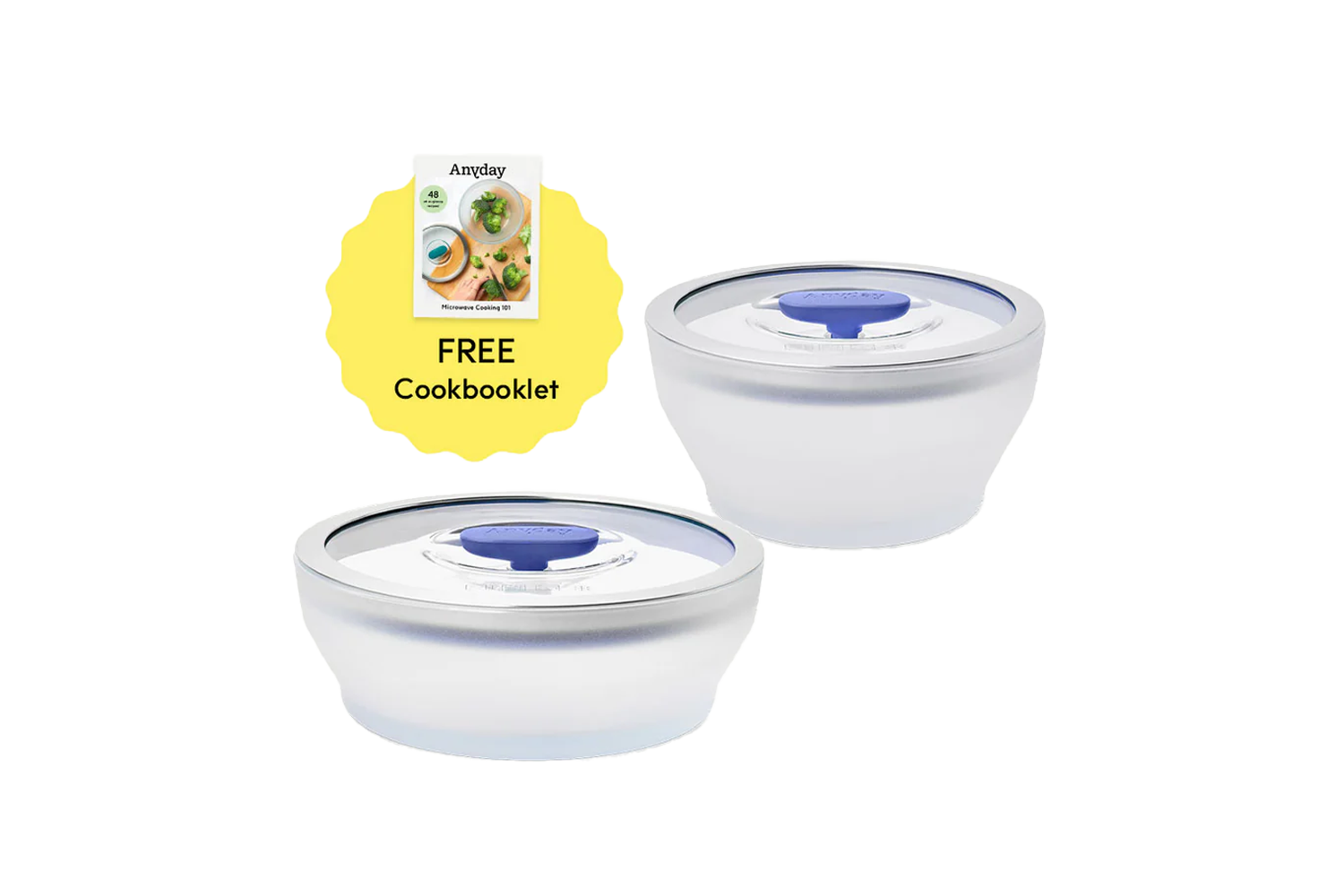 Anyday 4-Piece Glass Round Dish Set + Cookbooklet Bundle