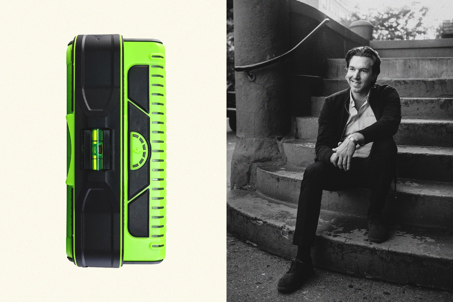 Hamilton Leithauser, lead singer of The Walkmen, sitting on steps outside