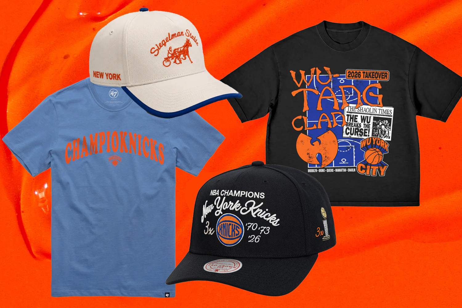 A collage of New York Knicks championship gear.