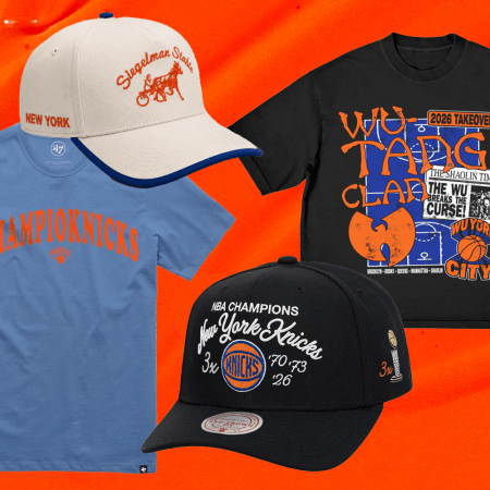 A collage of New York Knicks championship gear.