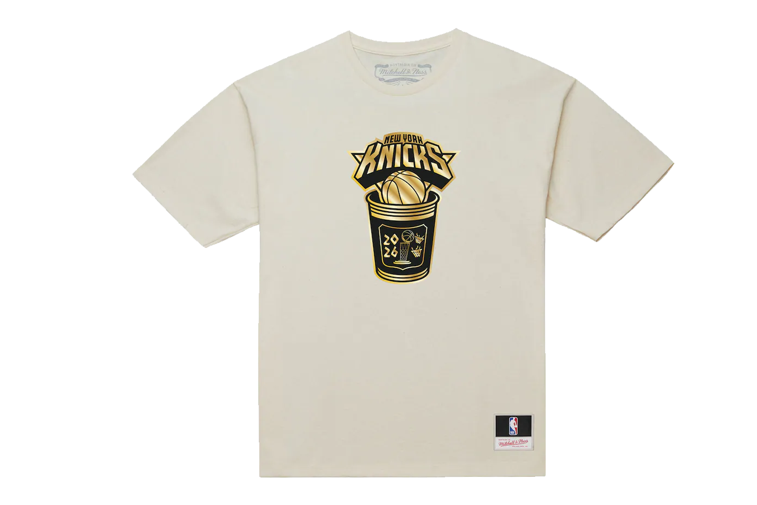 Mitchell & Ness New York Knicks Cream 2026 NBA Finals Champions Coffee Cup T-Shirt