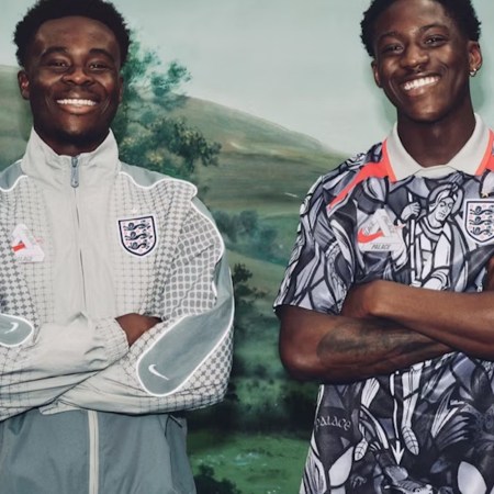 Two England players wearing Palace x Nike