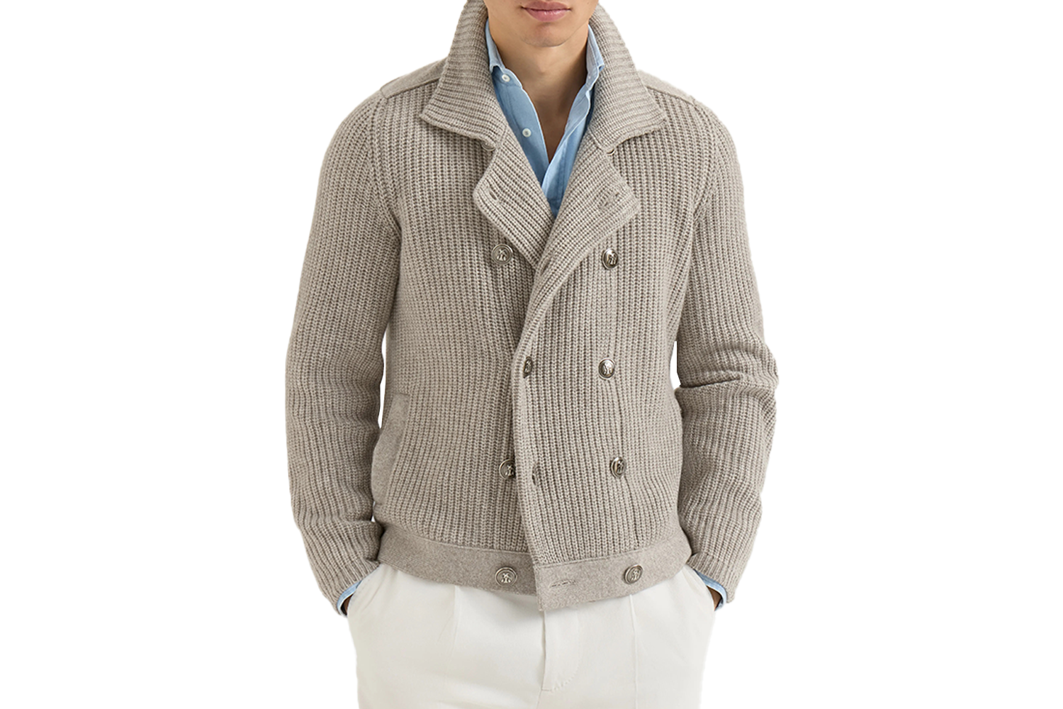Brunello Cucinelli Cashmere Half English Rib Mariner Cardigan
