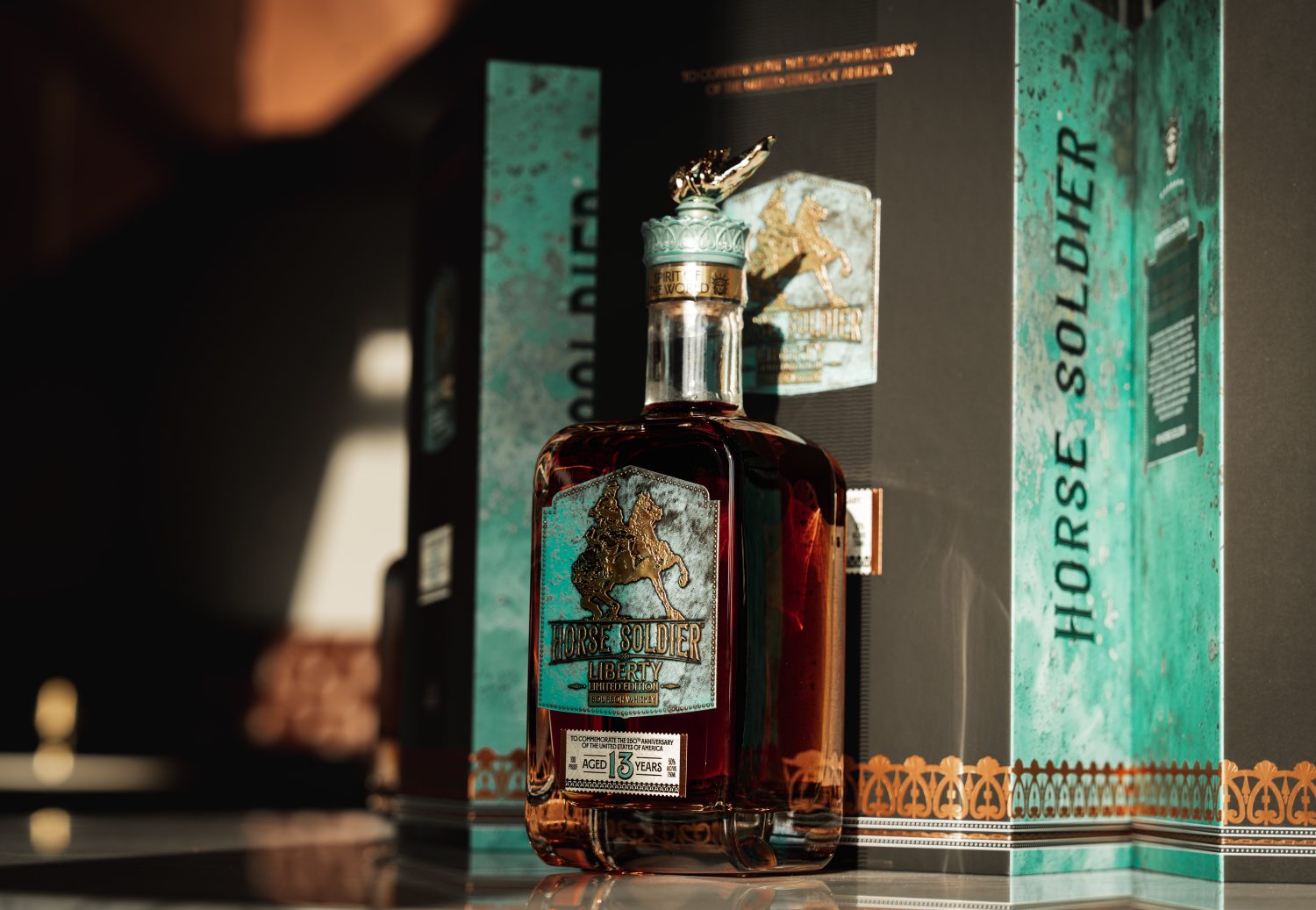 A package of Horse Soldier "Liberty" bourbon on a table