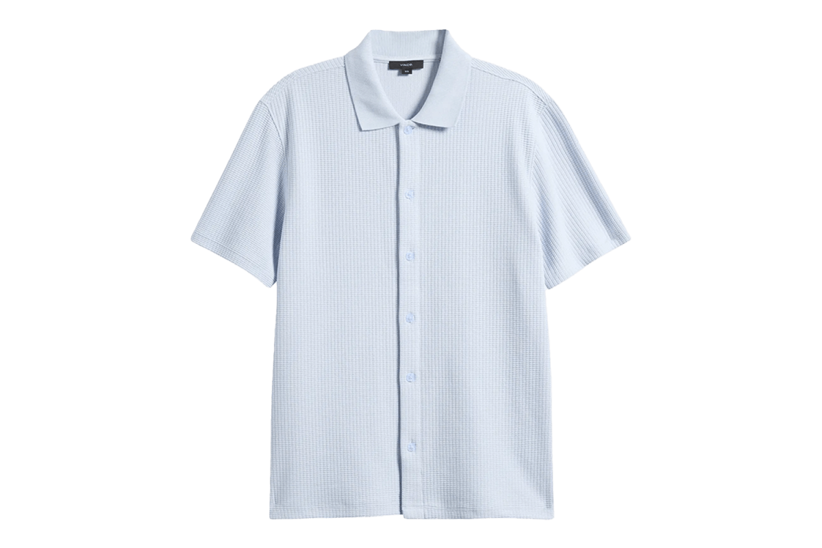 Vince Grid Waffle Knit Button-Up Shirt