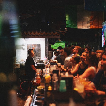 Fans react during a watch party for a FIFA World Cup 2026 round of 16 match between France and Paraguay at Lion Sports Bar on July 4, 2026 in Philadelphia