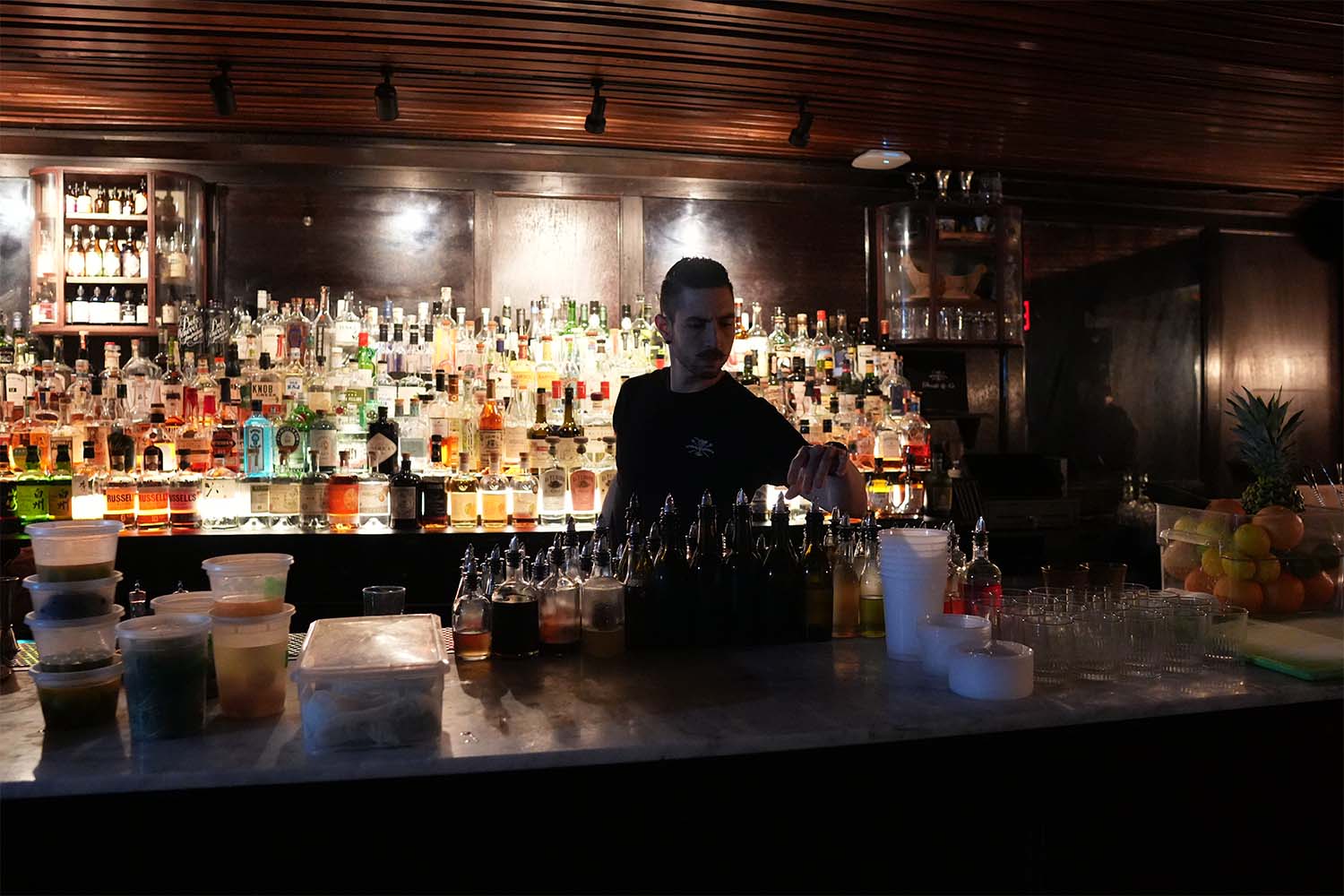 prep work at Death & Co.