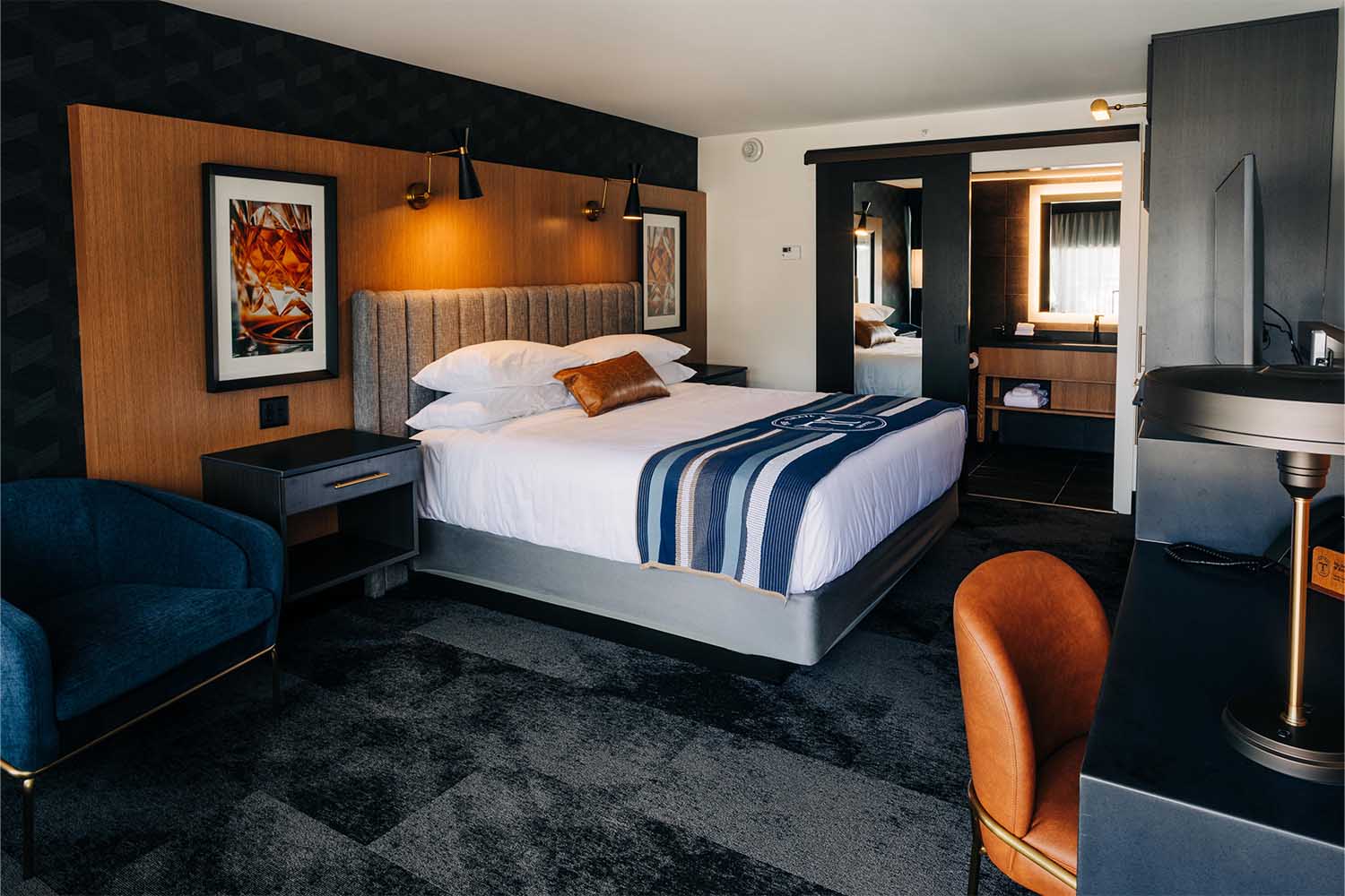 A typical guest room at The Trail Hotel in Bardstown