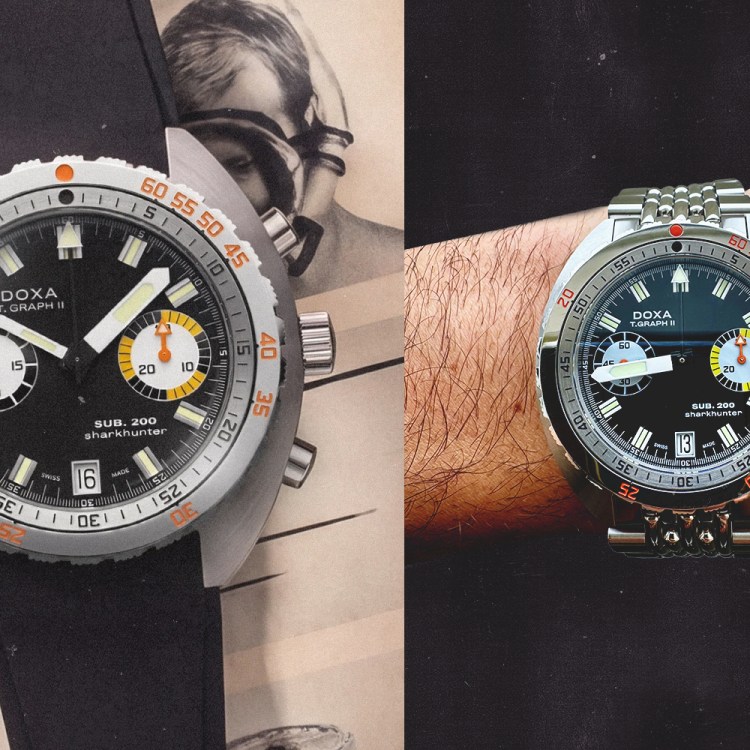 Two side-by-side images of a Doxa watch.