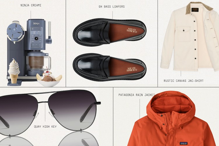 a collage of on-sale items in boxs against a white background